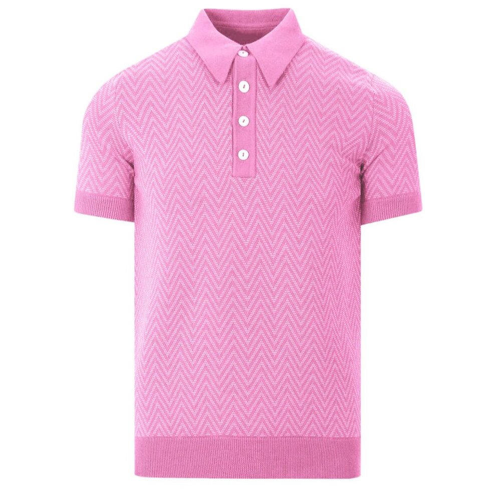 OxKnit Herringbone Fine Gauge Polo Pink XL